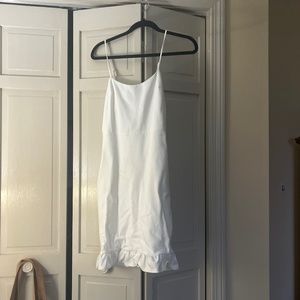 White lulus mini dress with ruffle hem